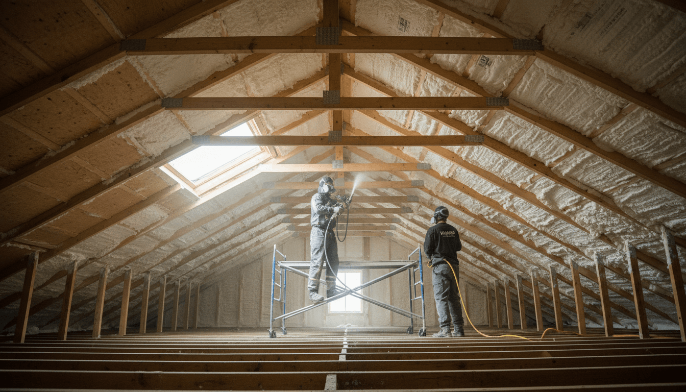 Finished spray foam insulation in a residential attic