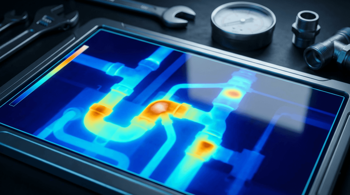 Thermal imaging scan showing heat loss along an office wall