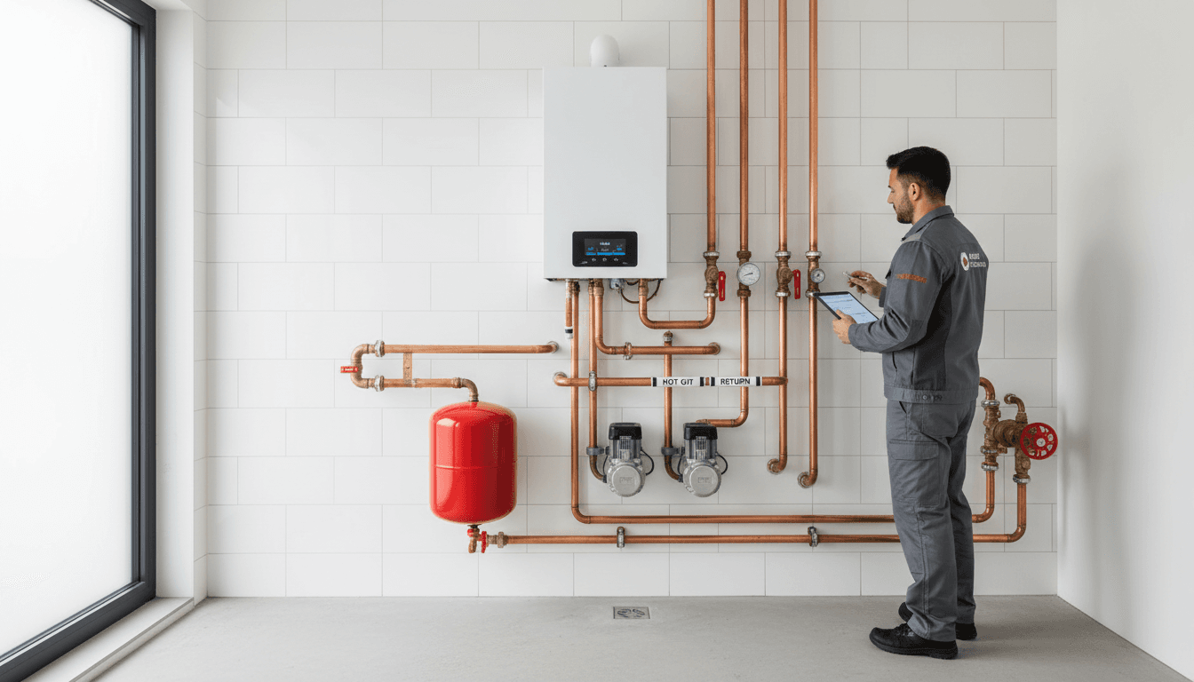 Installed high-efficiency boiler unit in a commercial building