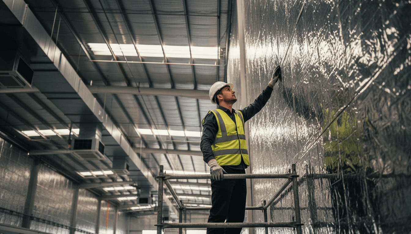 Energy consultant scanning a commercial building with a thermal imaging camera